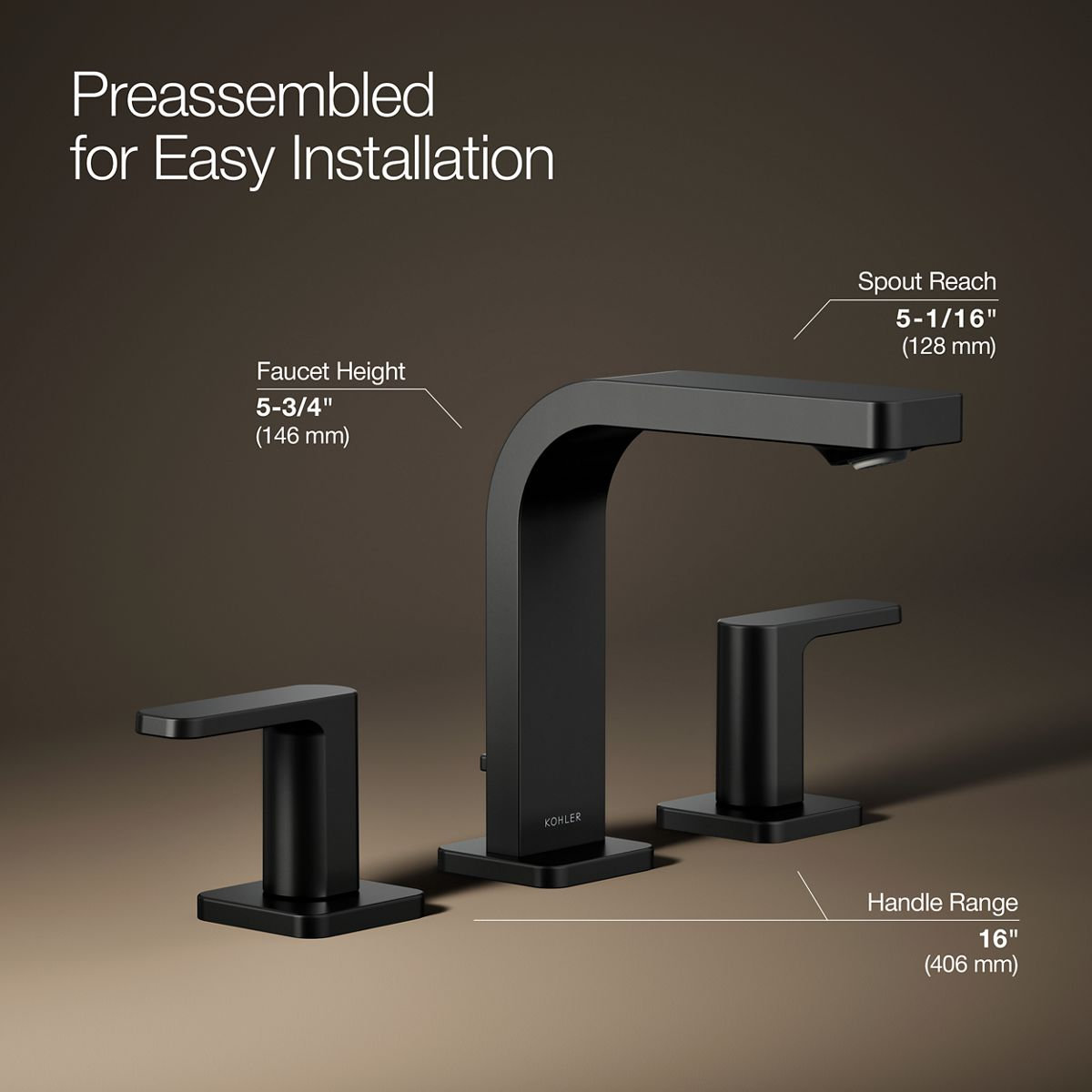 Parallel Widespread Bathroom Faucet, Matte Black, 0.5 GPM