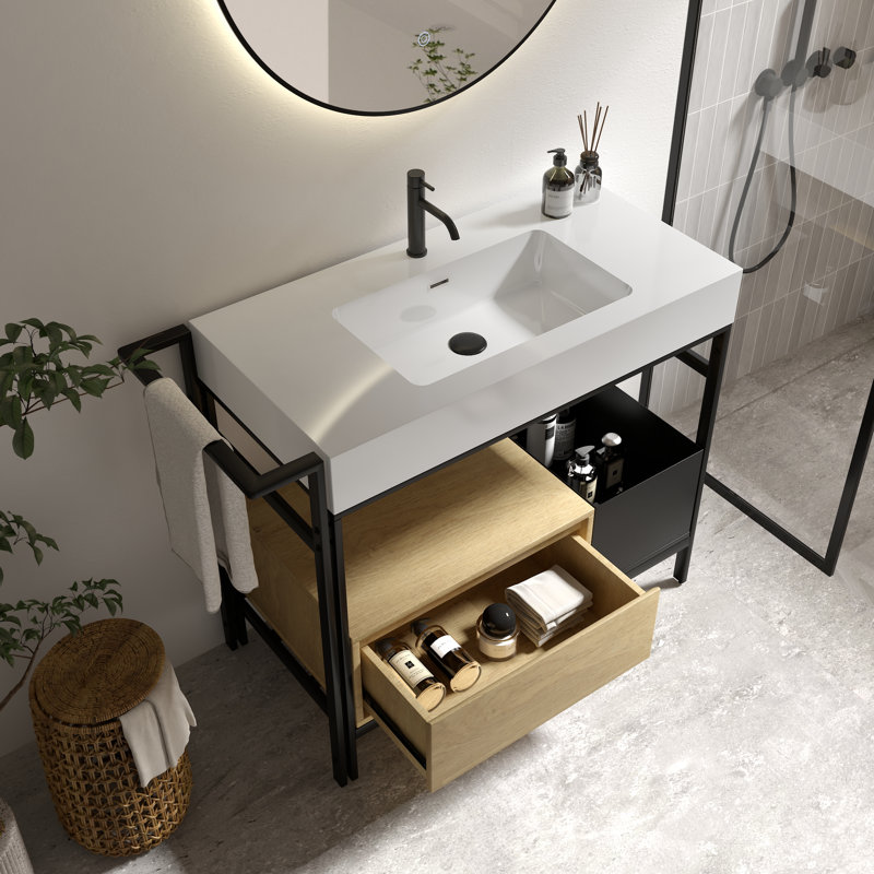 Meuble-lavabo modulaire de style industriel avec cadre en métal robuste 36 po Giving Tree, Blanc