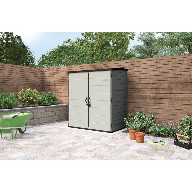 Suncast 70.5 in. W x 44.25 in. D Resin Vertical Storage Shed with Double Doors, Made in the USA