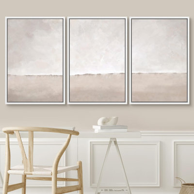 «Minimal Landscape» IDÉE4WALL, ensemble d'art mural sur toile encadré à l'aquarelle gris brun, coups de peinture, paysage, formes abstraites, illustrations décoratives, relax / calme zen pour le salon, la chambre à coucher, le bureau, 3 pièces