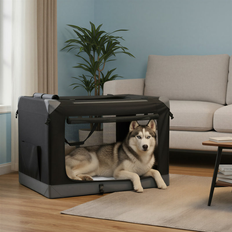 Sac de transport pour animaux portable pliable noir avec portes en filet, 36"W X 25"D X 25"H