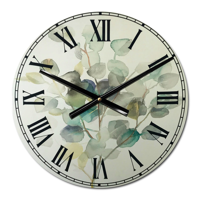 Eucalyptus feuilles I - Horloge murale traditionnelle, horloge murale en métal vert, Petit