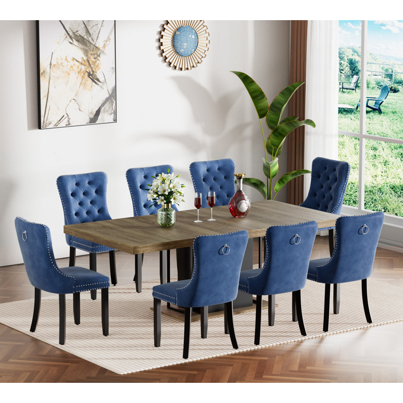 62.99" -78.74" Extendable Dining Table Set, Brown&Black Dining Room Table & Velvet Dining Chairs with Wood Leg, Rustic Kitchen Dining Table and Chairs Set, Modern Dining Table Set