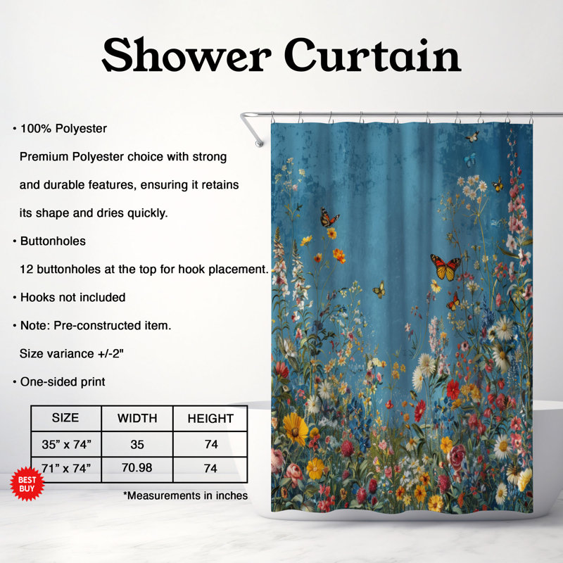 Rideau de douche Field Bloom, H 74 po x l 71 po
