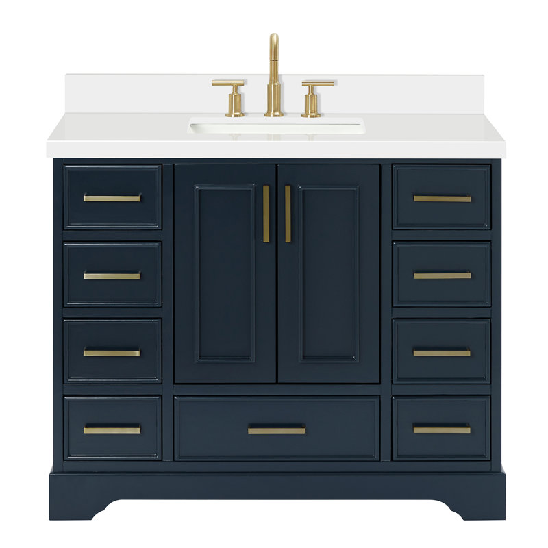 Ensemble de meuble-lavabo simple 43 po avec plateau Abshire, Bleu minuit