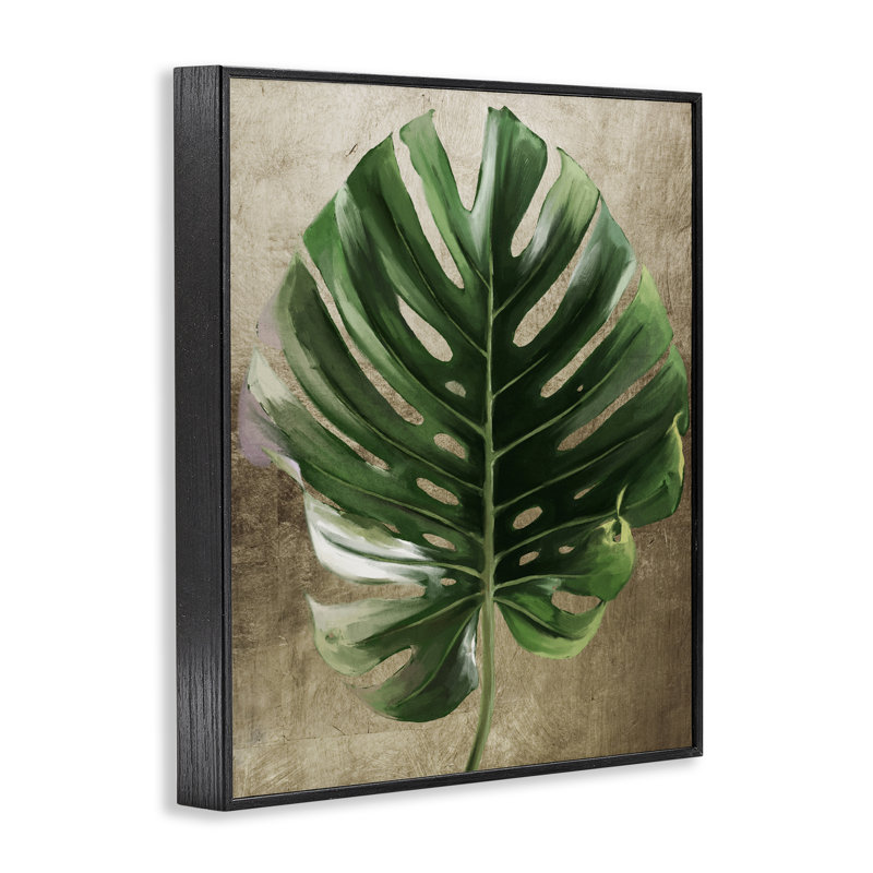Giclée à feuilles exotiques terreuses, design par Anna Lischenko, H 14 po x l 11 po, Giclée encadrée noir minuit