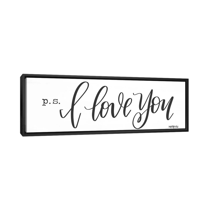 P.S. «I Love You», impression d'art textuel panoramique, H 12 po x l 36 po x 1,5 po, Toile avec cadre noir