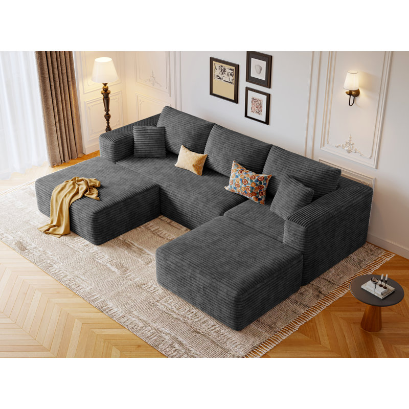 Boneless 108.1"Cloud Couch Sectional Modular Sofa.Comfy U Shape Boneless Couches for Living Room.Deep Seat Plush Corduroy Couch Sectional Memory Foam Floor Sofa
