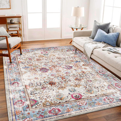 Tapis lavable 3 x 4,25 m, style vintage traditionnel vieilli, pliable, fin, rétro, à motifs floraux, antidérapant, pour salon, salle à manger ou bureau.