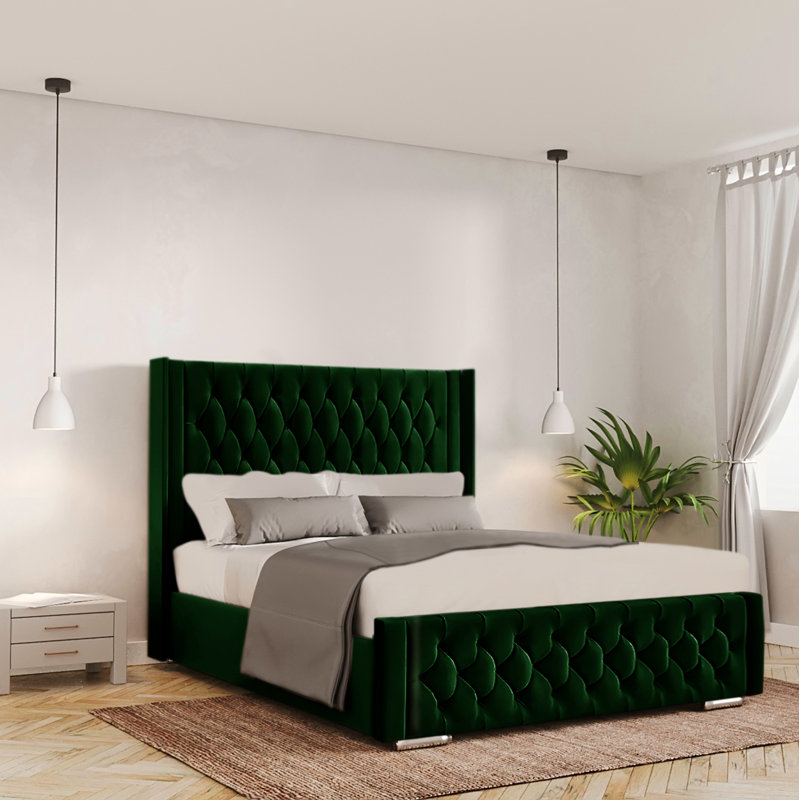 Barrientez Upholstered Ottoman Storage Bed, Emerald, Kingsize (5')