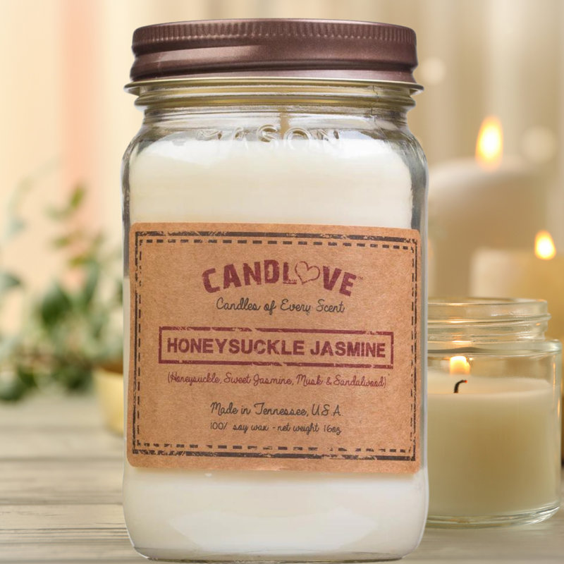 Bougie parfumée au jasmin avec support en verre Honey Suckle