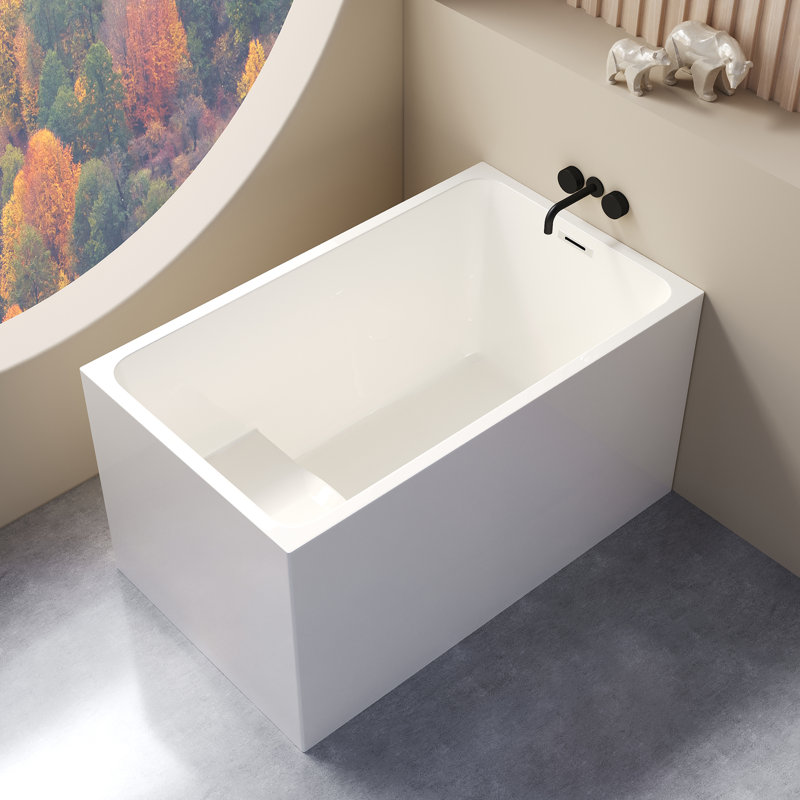 43" x 27" Acrylic Freestanding Soaking Tub with Seat, Square Shape, cUPC Certified, Chrome Drain & Overflow, Yes