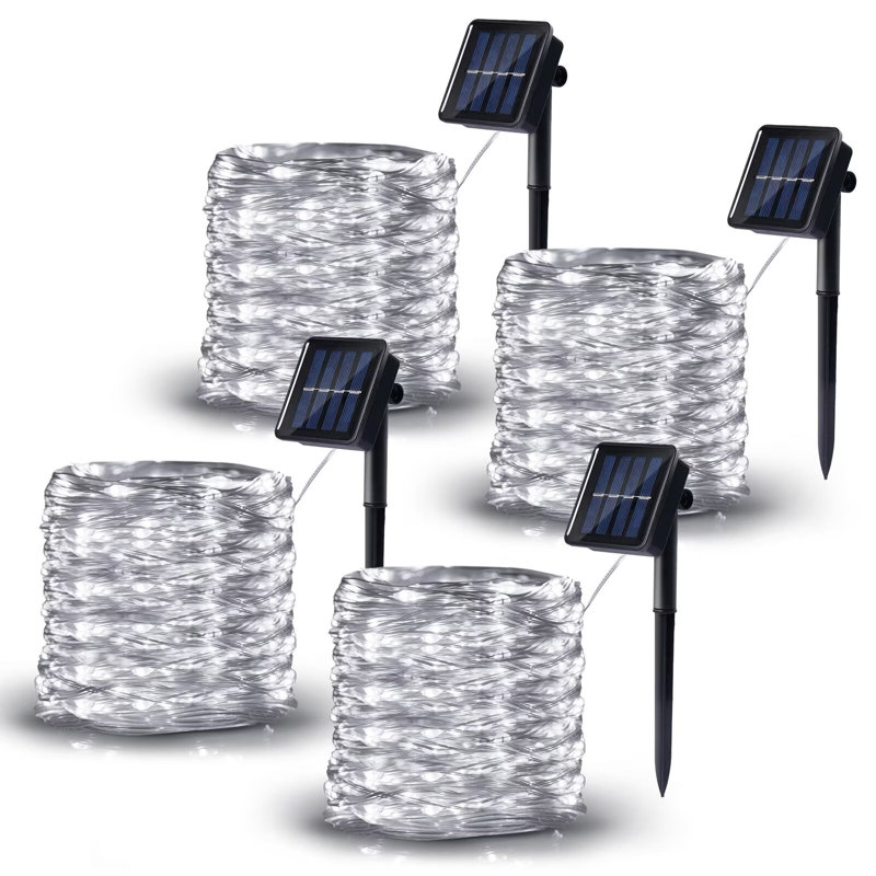 Solar Fairy String Lights Outdoor Decorations Waterproof With 8 Modes, White