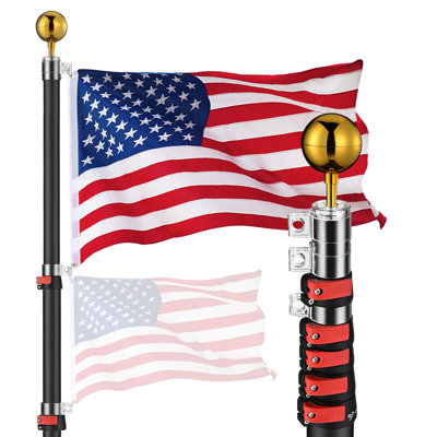 Yescom EZ GO 20ft RV Flag Pole Kit for Camping Tailgate Aluminum Telescopic Flagpole Set with 3x5' US Flag Ball Top