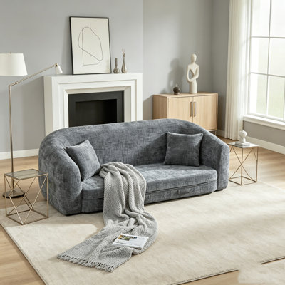Canapé inclinable incurvé convertible, canapé-lit 2 en 1 escamotable, avec base escamotable et siège profond, comprend deux coussins, fauteuil inclinable en chenille deux places