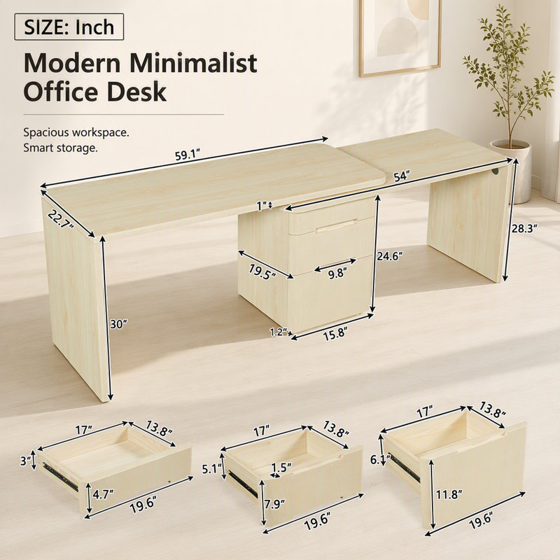 Bureau de direction pivotant moderne en forme de L de 90 pouces avec 3 tiroirs, idéal pour la maison et le bureau