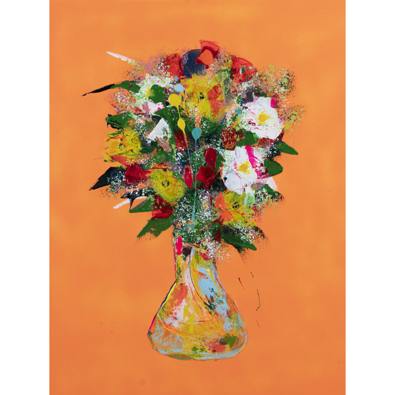 Flowers On Orange Print by Jphono 1, Wrapped Canvas, 32" H x 24" W, No Mat