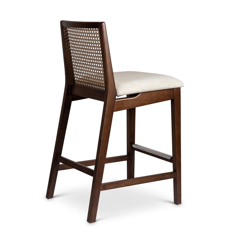 Modern Brazilian Nardia Cane Bar Stool, Medley Ivory/Brown/Natural, Counter Stool (25.5" Seat Height)