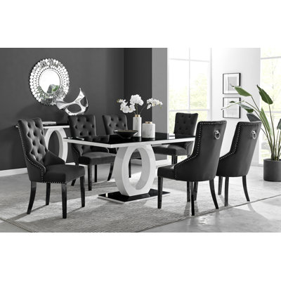 Scottsmoor Halo Dining Table Set in Modern High Gloss with 6 Luxury Velvet Dining Chairs