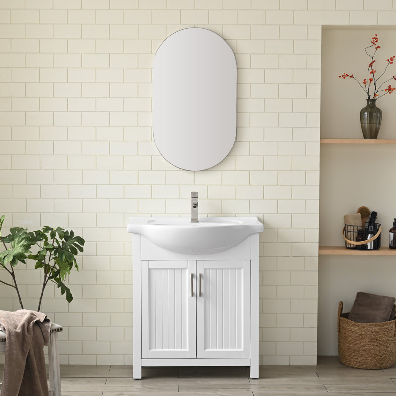 Meuble-lavabo simple 30 po avec plateau en céramique Boesch, Blanc