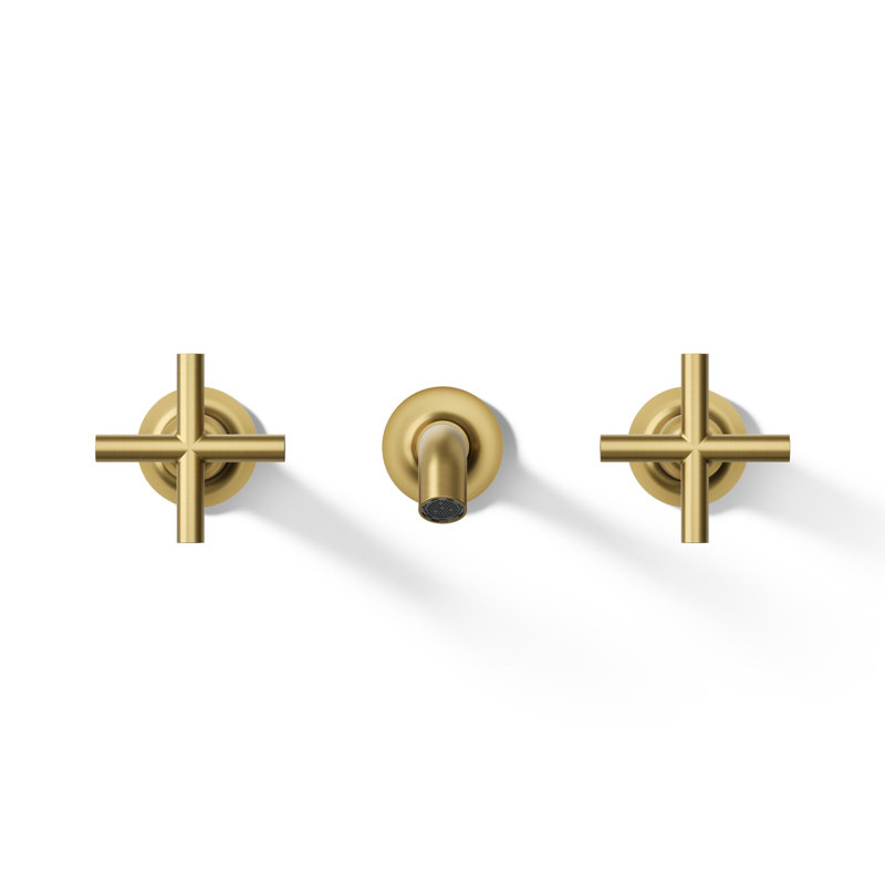 Purist® Wall-Mounted Bathroom Faucet, Cross Handle, Vibrant Brushed Moderne Brass