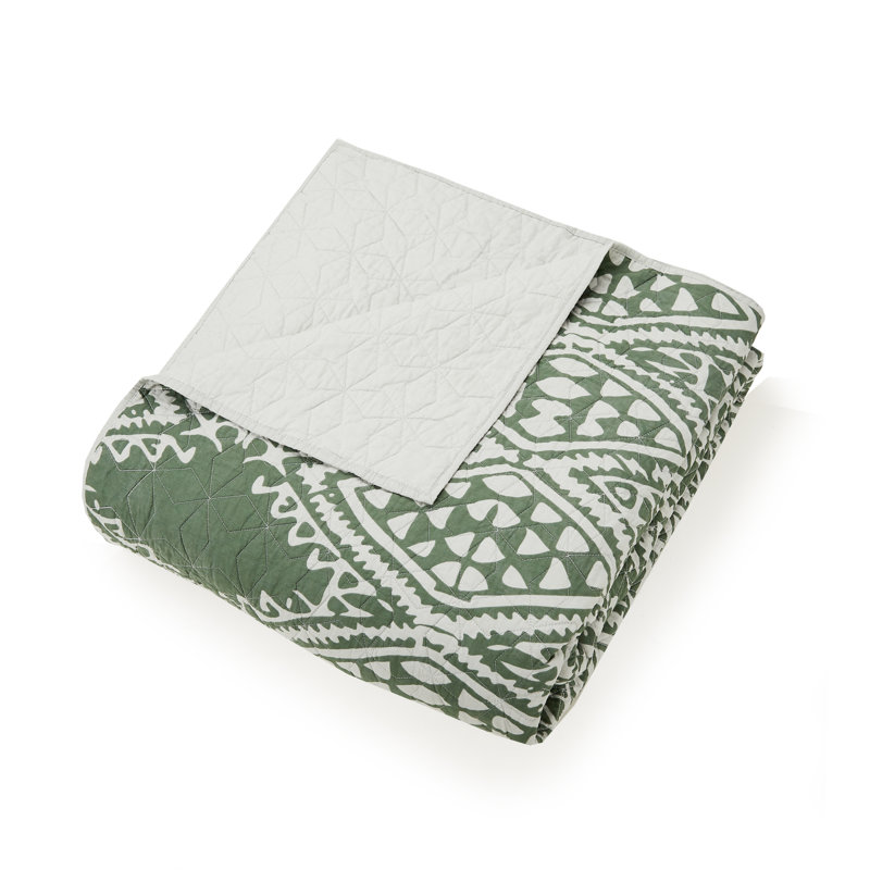 Full Gray Cotton Reversible Quilt Set with Trim