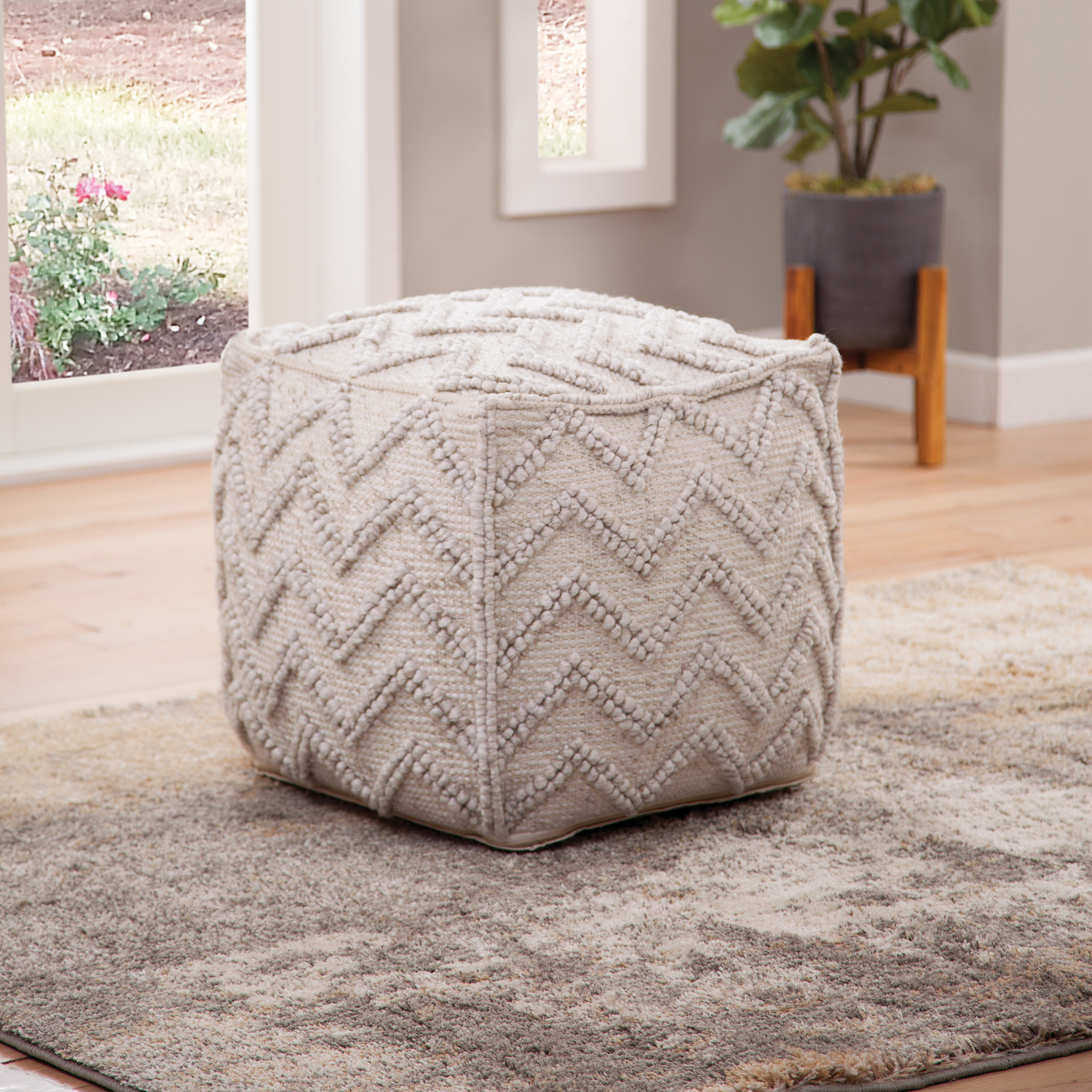 Wade Logan Banhart 18'' Square Chevron Pouf Ottoman & Reviews | Wayfair