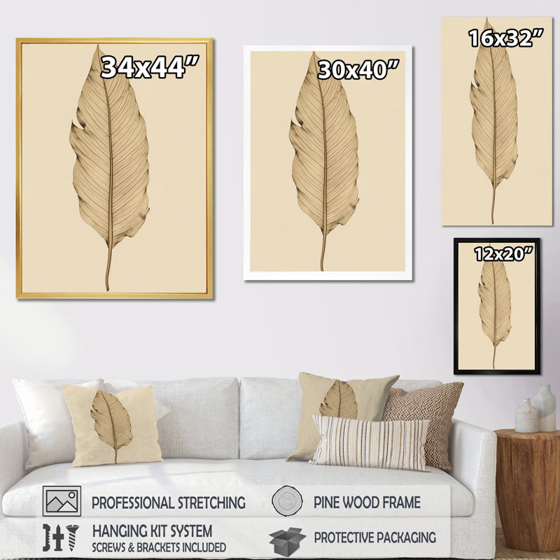 «Minimal Botanicals», feuille de palmier sur fond blanc, H 40 po x l 30 po, Toile tendue