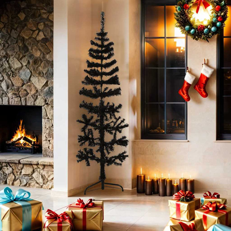 Moitié de sapin de Noël artificiel en PVC blanc 82,7 pouces de hauteur pour économiser de l'espace, Blanc, H 7 pi