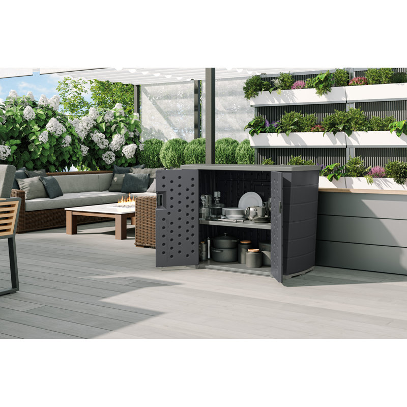 Armoire-boîte en résine pour rangement extérieur l 49,75 po x P 23,5 po Suncast, fabriquée aux États-Unis, Gris colombe