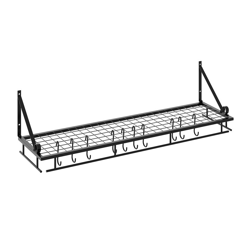 Metal Handcrafted Rectangle Wall Mounted Pot Rack, 25cm H x 90cm W x 24cm D