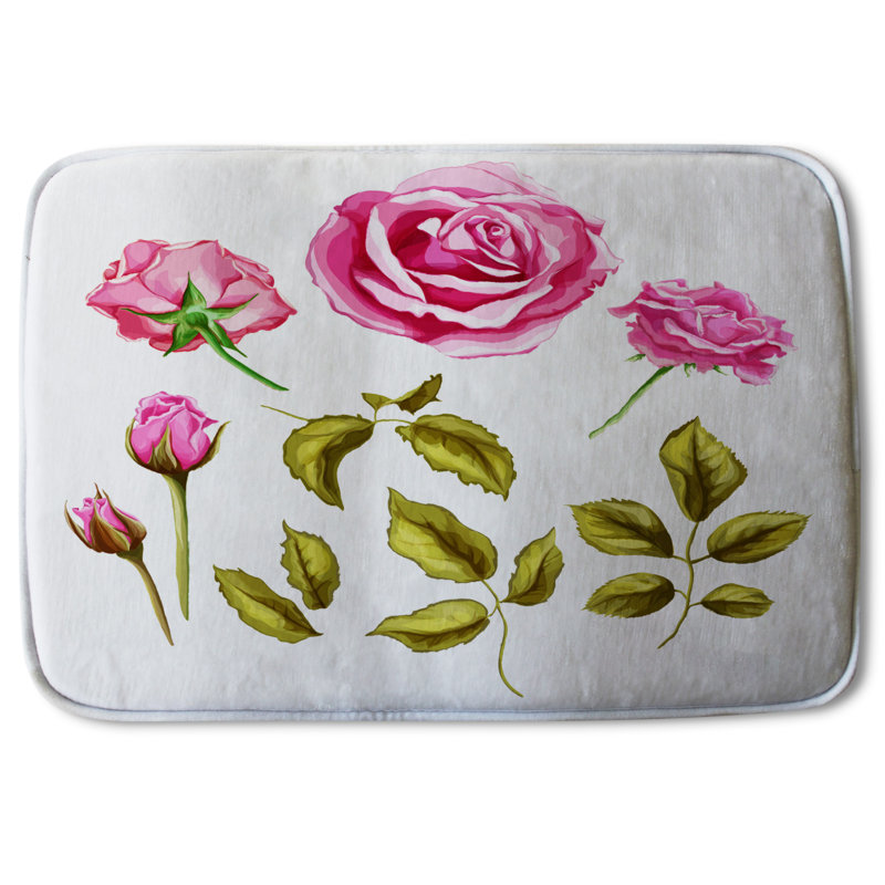 Aiva Non-Slip Bath Rug, Pink/Green Floral 8 