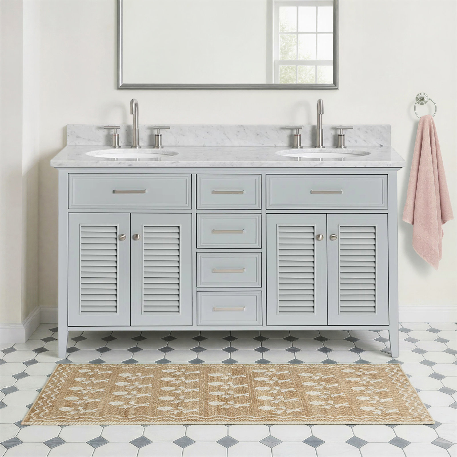Davisboro Double Bathroom Vanity, Gray, 61", Oval