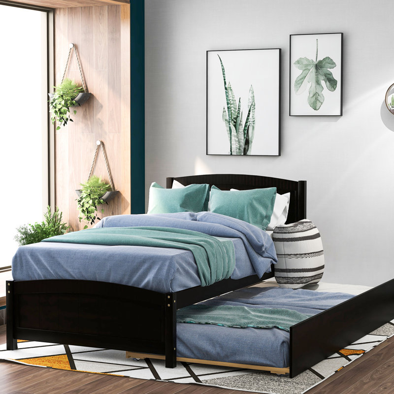Lit plateforme simple avec lit gigogne - Bois massif pour un décor de chambre à coucher pratique pour créer un espace élégant