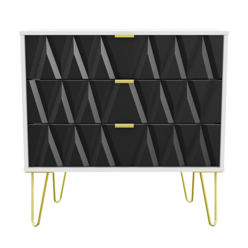 Fully Assembled Cerys 3 Drawer 76.5Cm W Chest of Drawers, Black/White