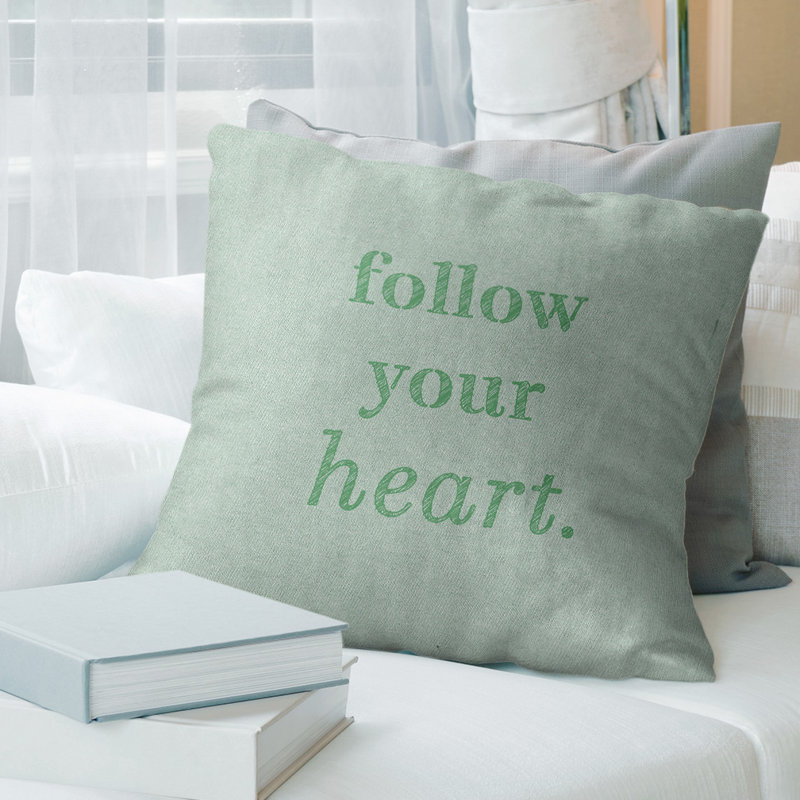 Housse de coussin Handwritten, 14 po x 14 po, Vert, Polyester/ Bourre en polyester