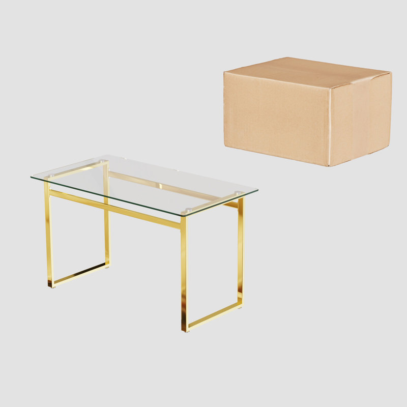 Bureau de table rectangulaire moderne en verre minimaliste pour cuisine, salle à manger et salon, Or