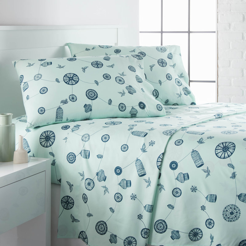 Ensemble de draps Songbird, Ensemble de draps pour lit simple TG + 1 drap-hous, Vert