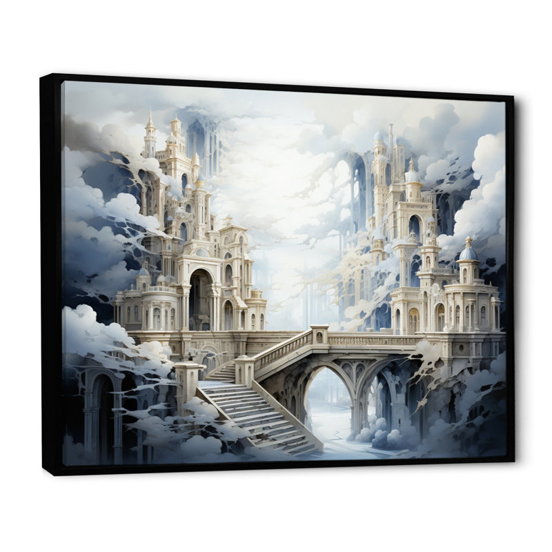 «Beige Bridge Ethereal Passage III», reproduction d'art sur toile, H 24 po x l 32 po x P 1 po, Cadre flottant noir