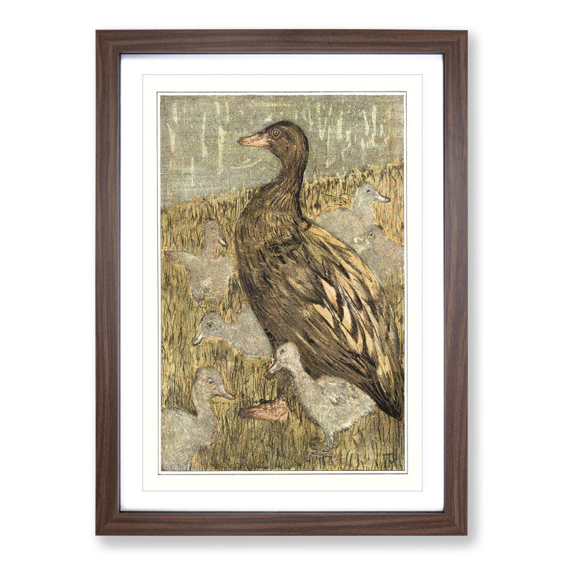 Duck with Chicks by Theo Van Hoytema - Picture Frame Painting, 65cm H x 48cm W x 2cm D, Walnut Framed