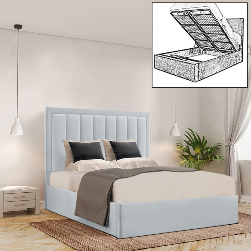 Brantlie Upholstered Ottoman Storage Bed, Light Silver, Double (4'6)