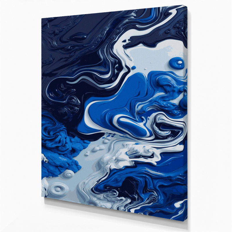 Abstrait art fluide sur toile bleue 6, H 36 po x l 24 po