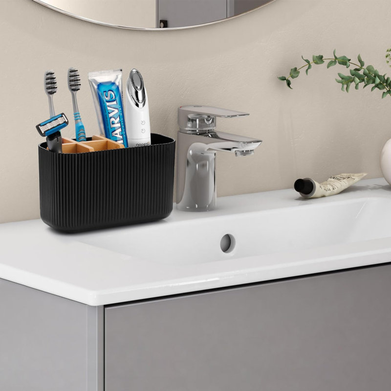 Porte-brosse à dents noir - Porte-brosses à dents en bambou pour salle de bain Porte-brosse à dents électrique