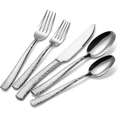 Ensemble de couverts 30 pièces en acier inoxydable martelé pour 6 personnes, coutellerie de cuisine et de fête durable, va au lave-vaisselle