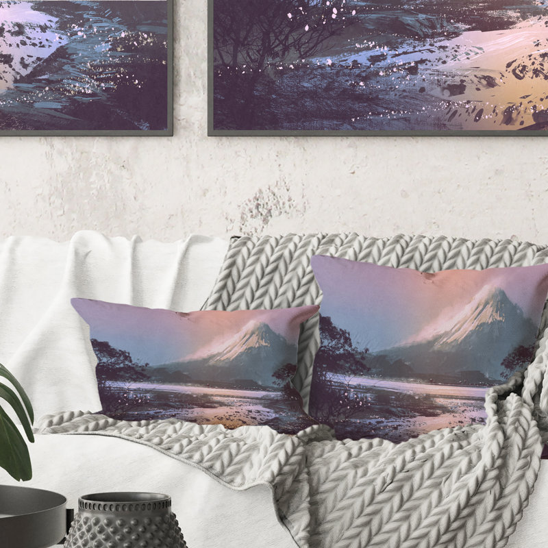 Paysage d'hiver avec un lac de montagne sous la soirée - coussin décoratif imprimé Lake House, 18 po x 18 po
