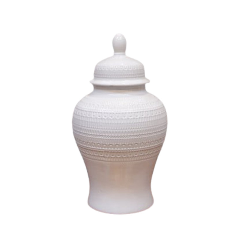 Ceramic Round Ginger/temple Jar Matte Finish White