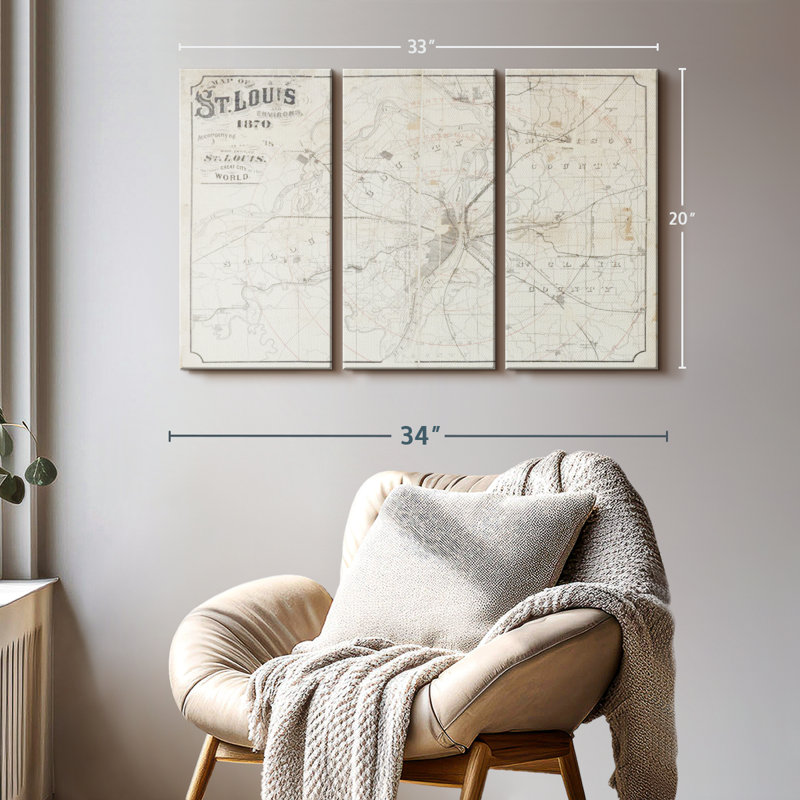 «Vintage St Louis Map II» sur toile, H 20 po x l 33 po x P 1,25 po
