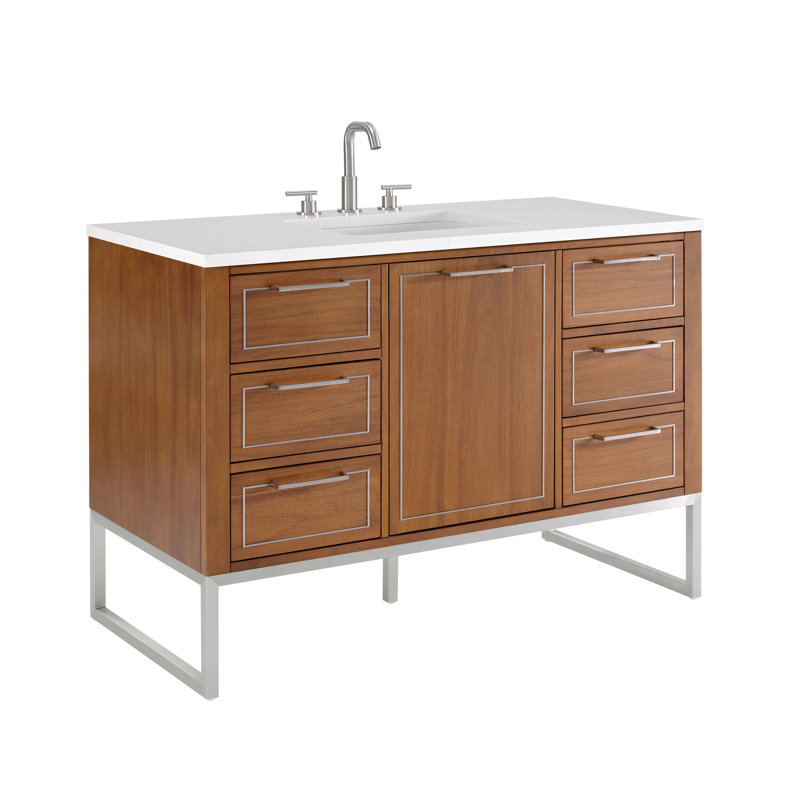 Markham 48'' W Single Vanity, Universal Calacatta Quartz, Midnight Black, Satin Brass