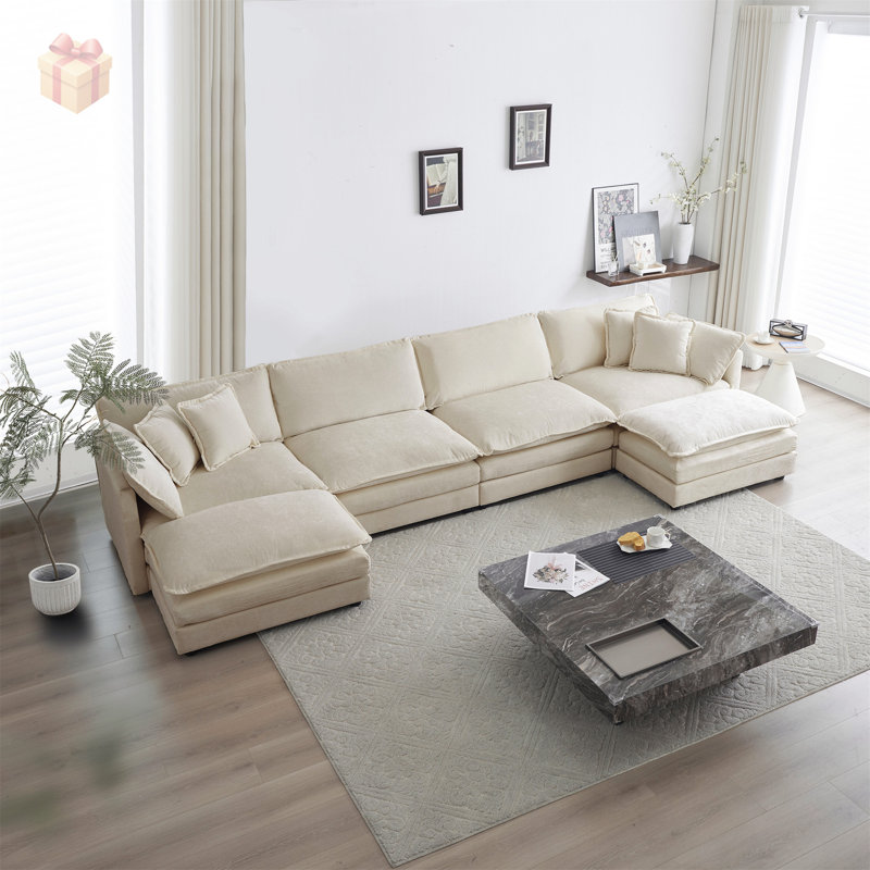 Canapé Comfort U, Beige, H 33 po x l 146,5 po x P 35 po