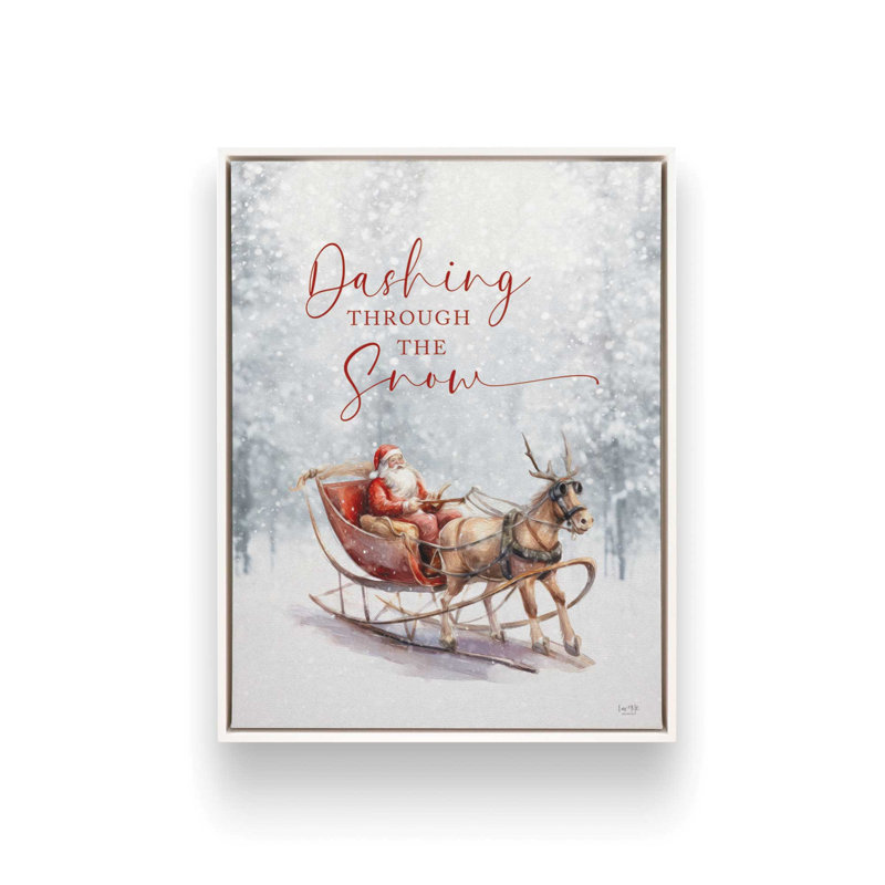 «Dashing Through the Snow» par Lux + Me Designs, reproduction d'art, L 30 x H 40, Blanc, Toile avec cadre